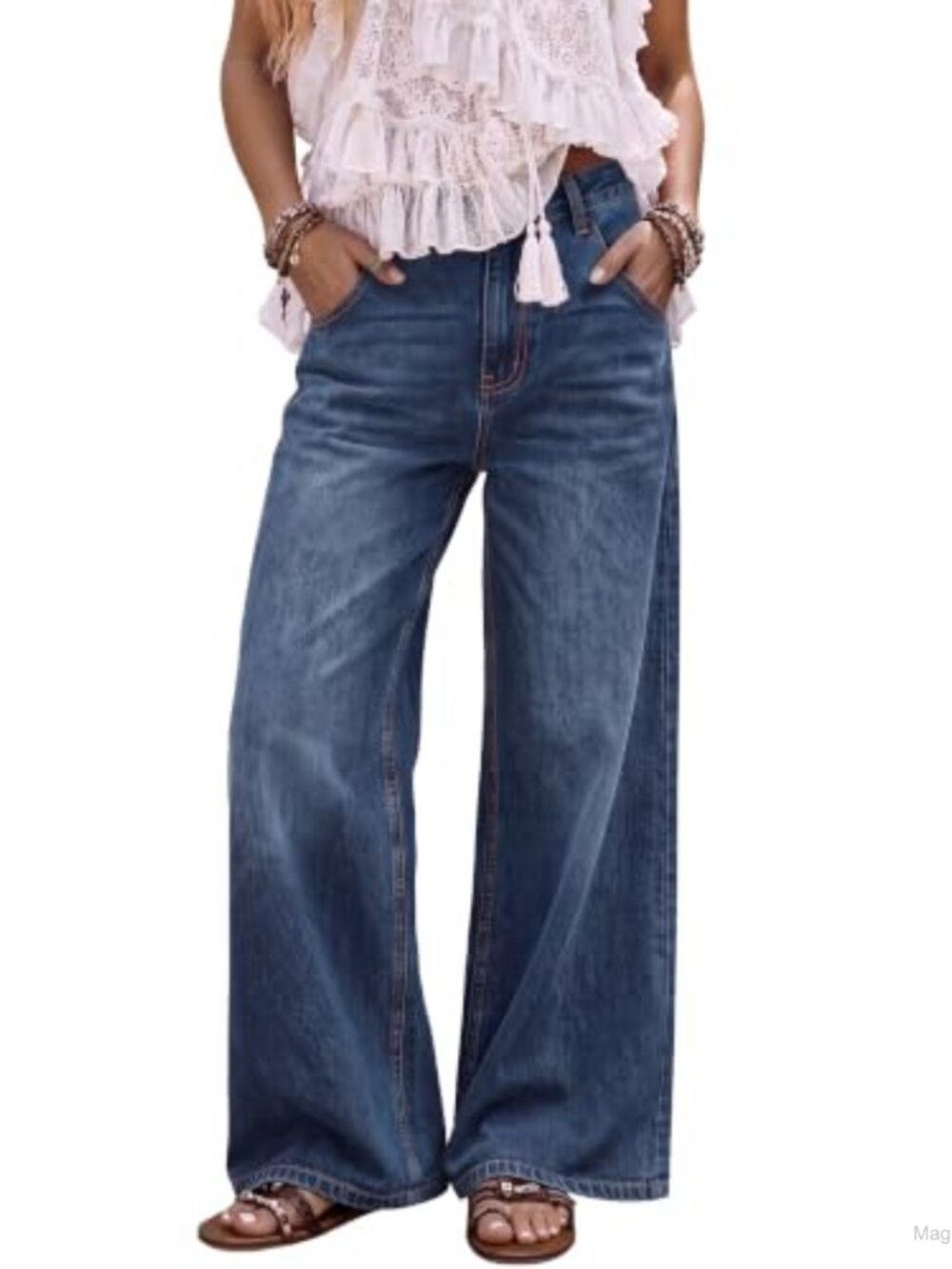 Wide Leg High Waist Jeans Cotton Blend Non-Stretch Loose Fit Casual Denim Pants
